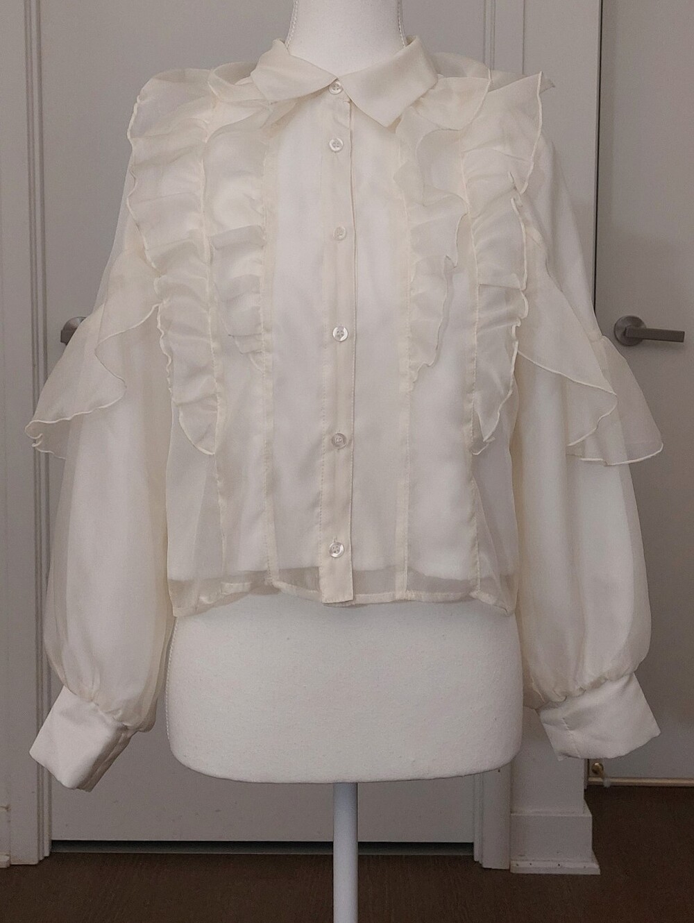 Majestic Legon | Collared Sheer Ruffle Blouse